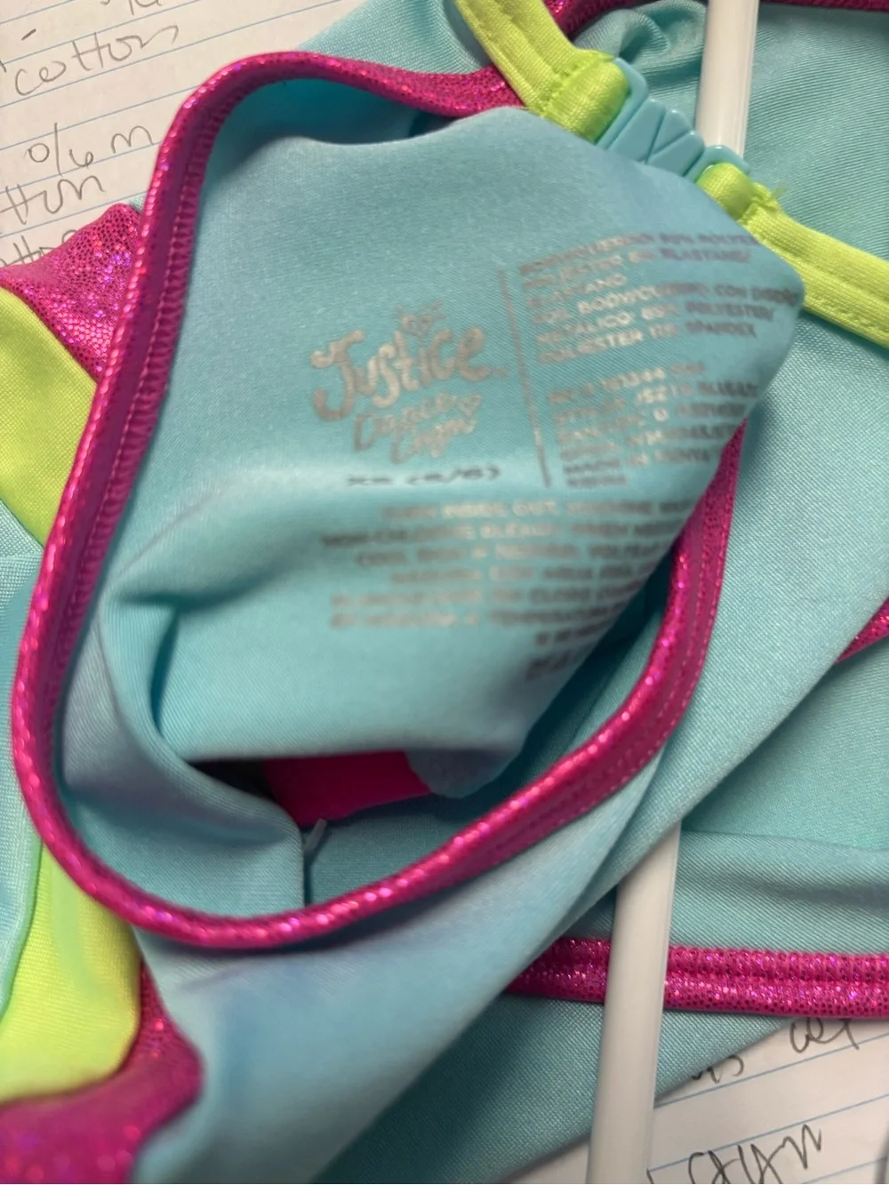 XS 5/6 Justice Aqua Blue High Neck sleeveless Gymnastics/Dance leotard.  In EUC!